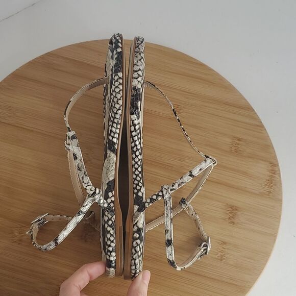 Saks Fifth Avenue Snake Skin Effect Leather Slingback Flat Sandals Size 5.5 - Picture 6 of 10